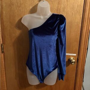 Shinestar Royal Blue One-Shoulder Bodysuit
